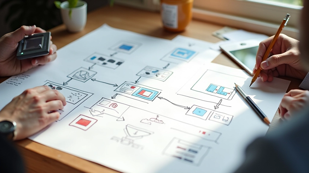 Poznámky designéra s návrhy tlačítek a navigace