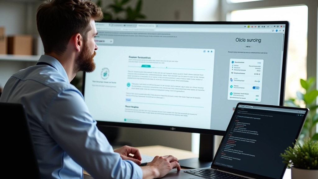 Počítač se zobrazeným návrhem onboarding rozhraní s kroky a indikátorem pokroku