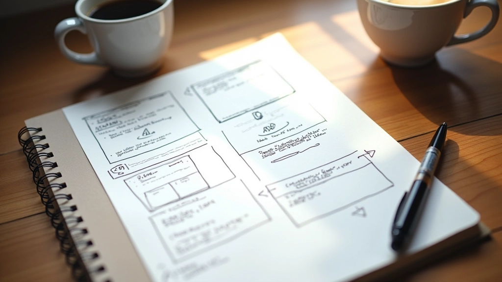 Notebook se skicami průvodce a poznámkami designéra