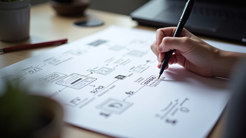 Designér pracující na wireframu vícekrokového procesu